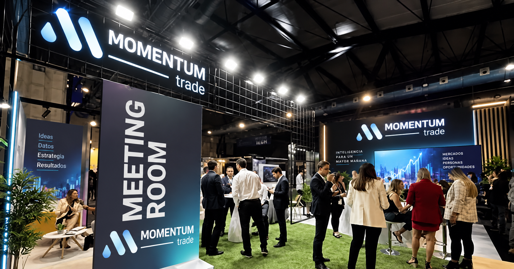 Espacio de Momentum Trade en una exposición financiera en Londres.